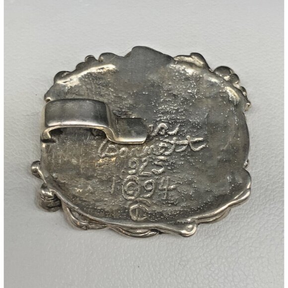 VINTAGE 1994 DESIGNER ANDREA BARNET Sterling Silver Ornate Scroll Frame Pendant - Picture 5 of 6